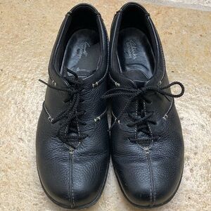 CLARKS BENDABLES  Women’s 8M Black Leather Lace Up Flat Shoes 80646 Work Walking